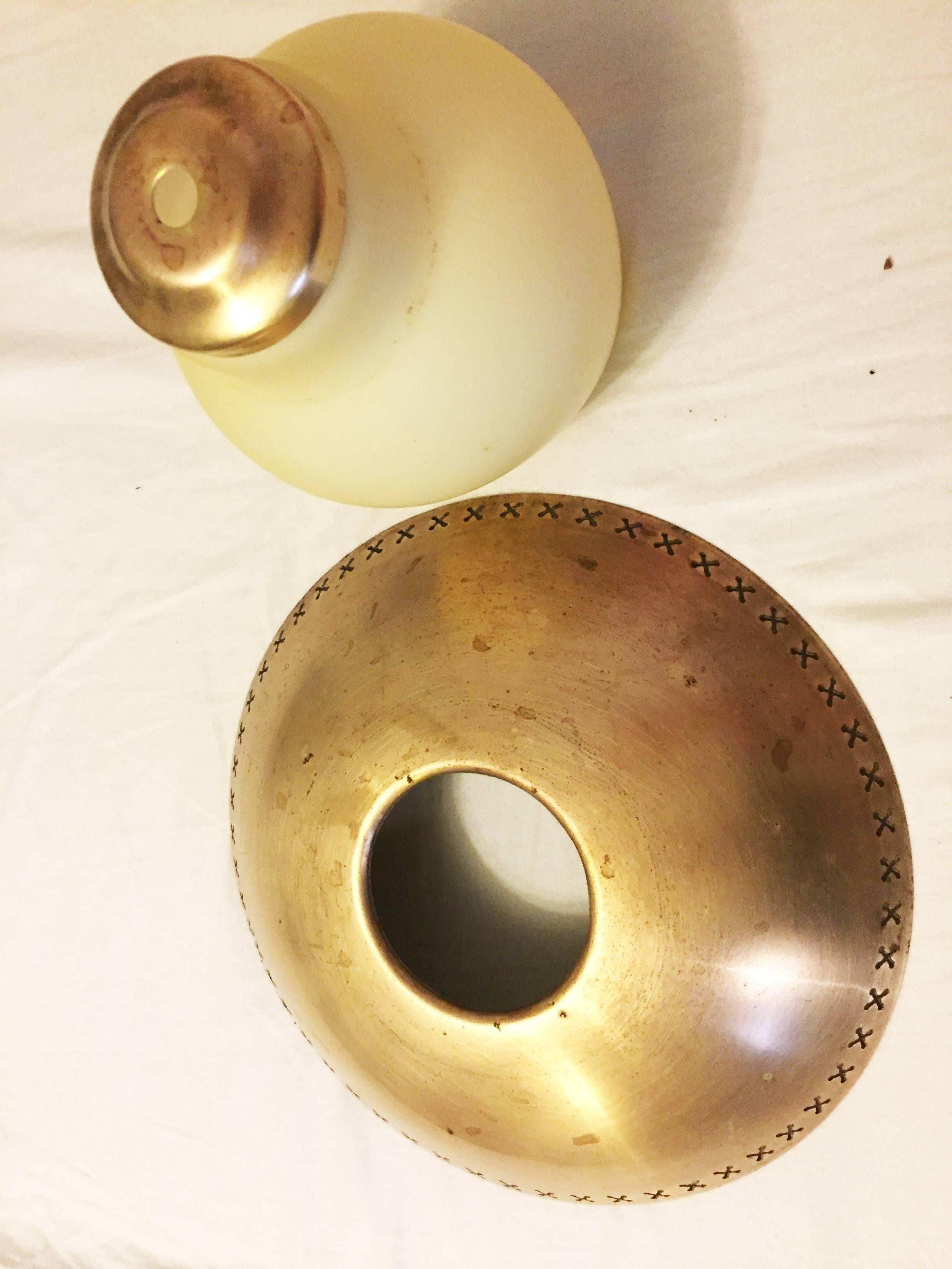 Brass Opaline Glass Pendant Light Bent Karlby for Fog & Mørup For Sale 4
