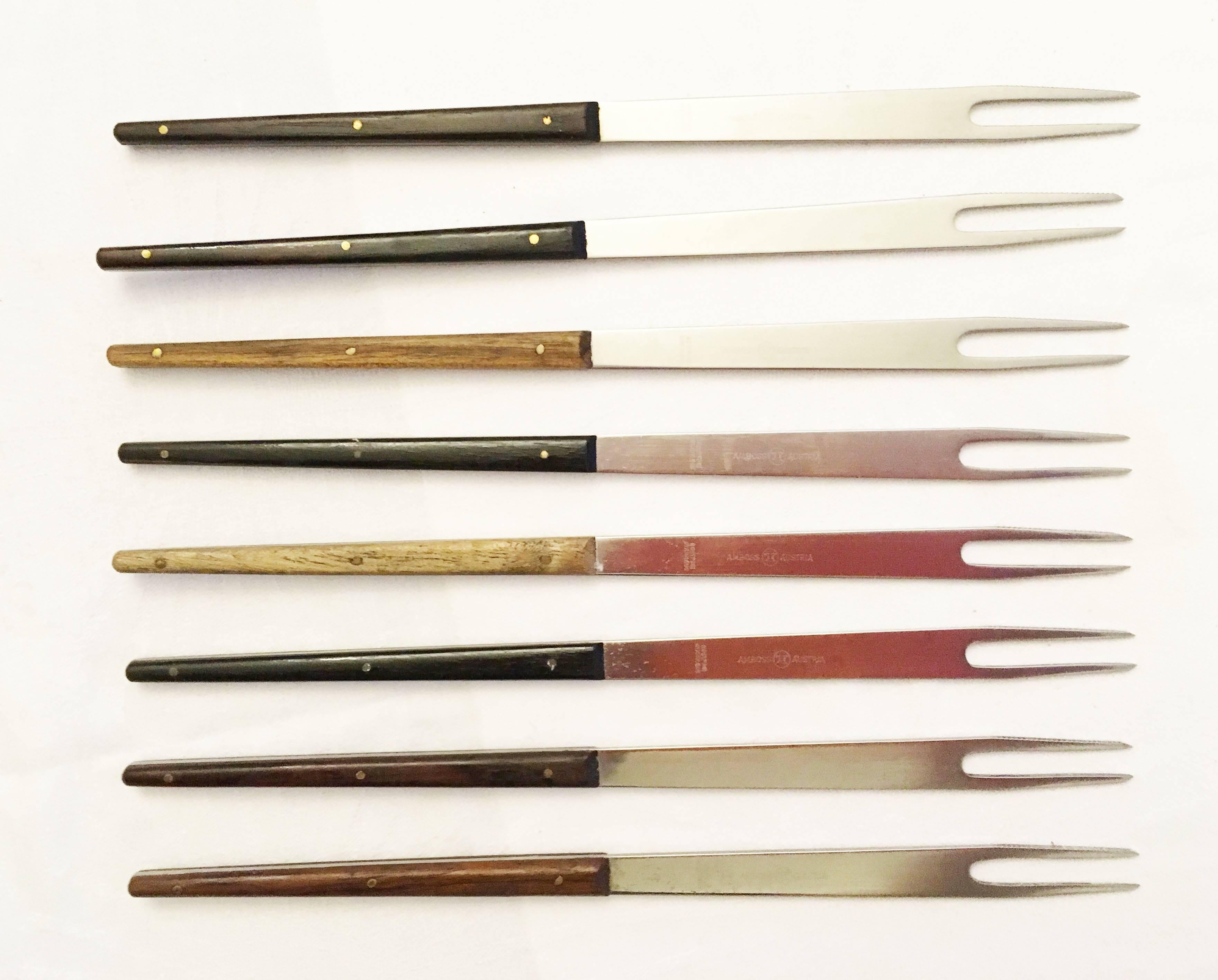 Austrian Stainless Hardwood Fondue Forks by Carl Auböck for Amboss Austria For Sale