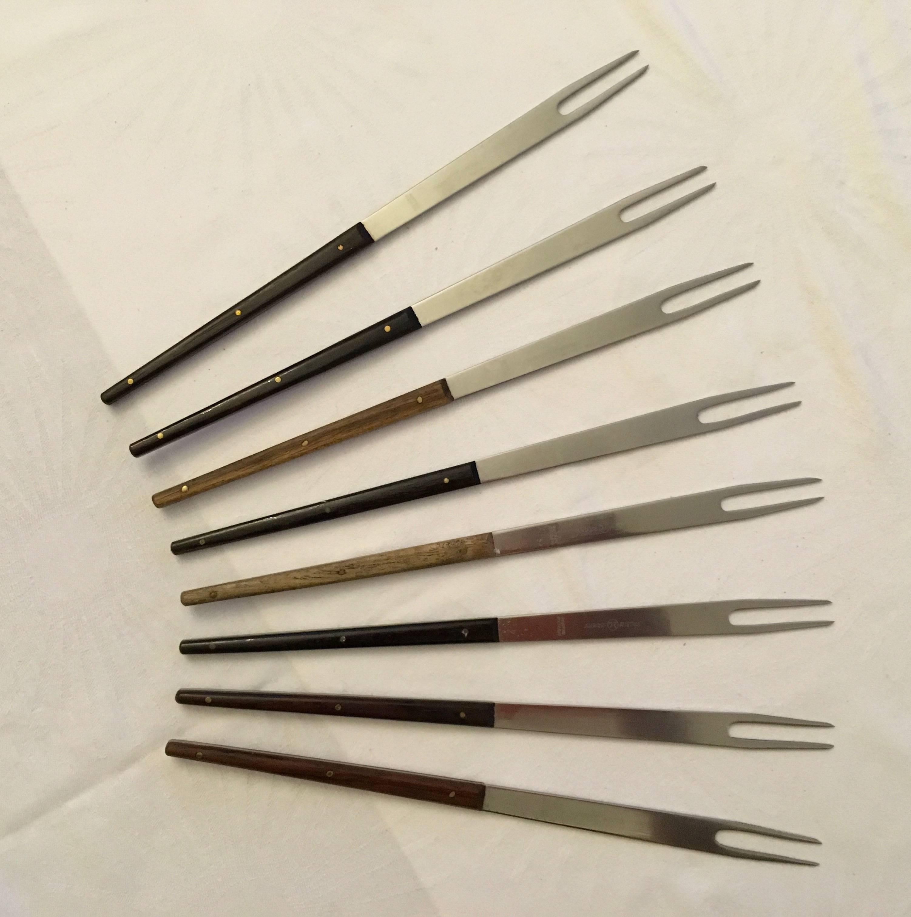 Mid-Century Modern Stainless Hardwood Fondue Forks by Carl Auböck for Amboss Austria For Sale