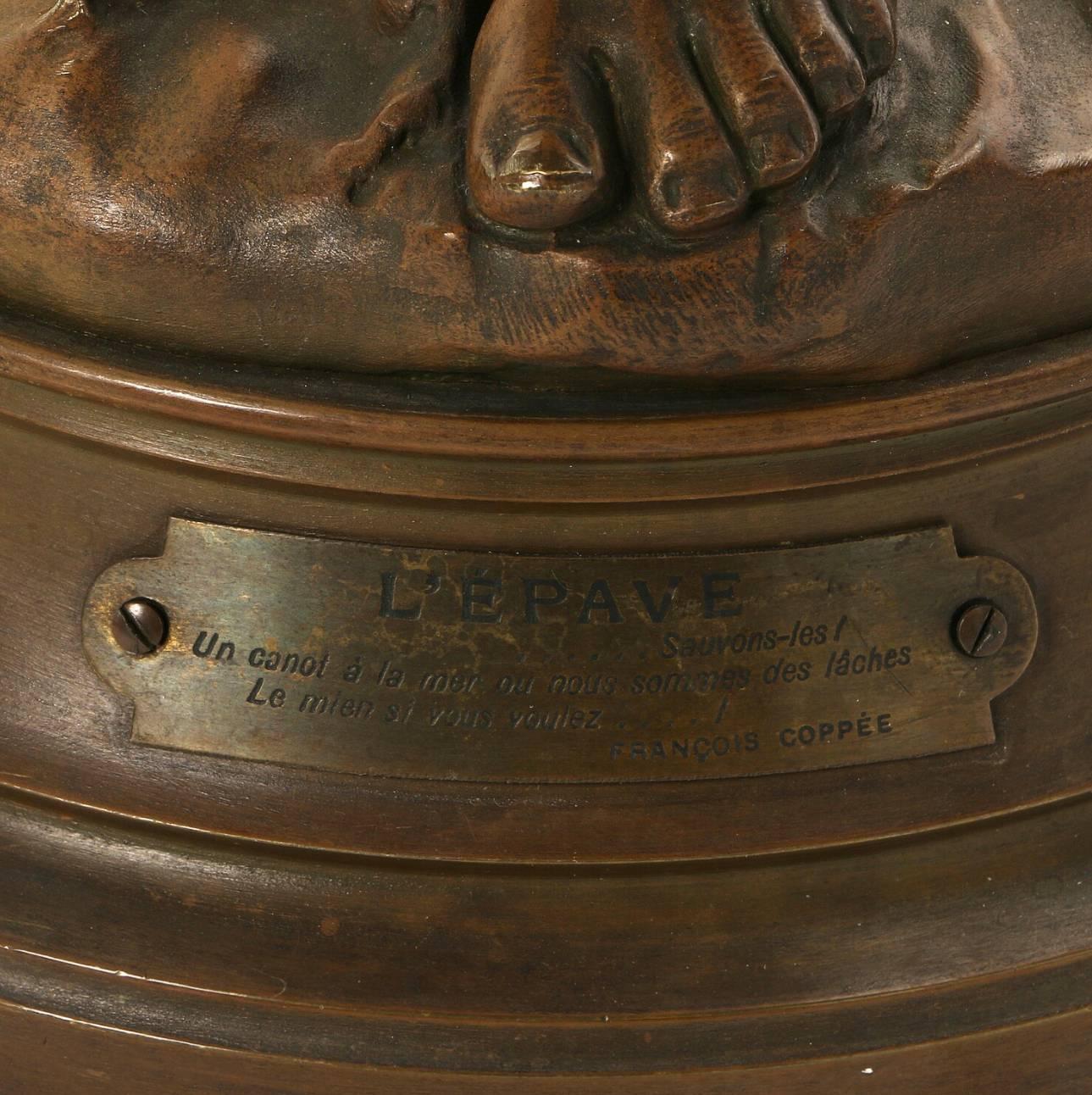 "En Avant" bronze figure signed A. Bofill, foundry stamp L.V. Tag inscribed "L'épave, Sauvons les! Un canot à la mer". Measures: H 64.5 cm.