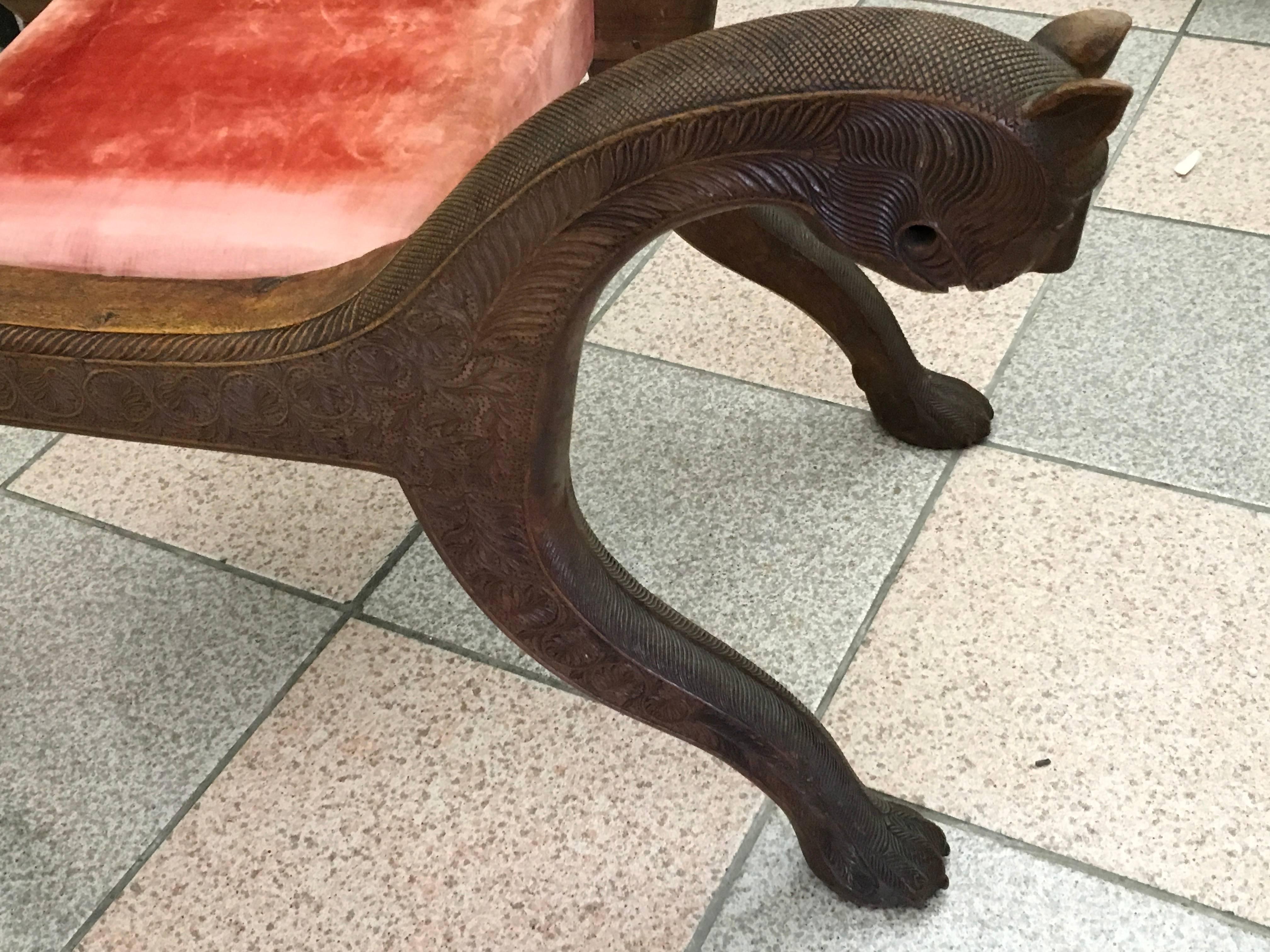 Egyptian Revival Style Carved Wood Bench For Sale 5