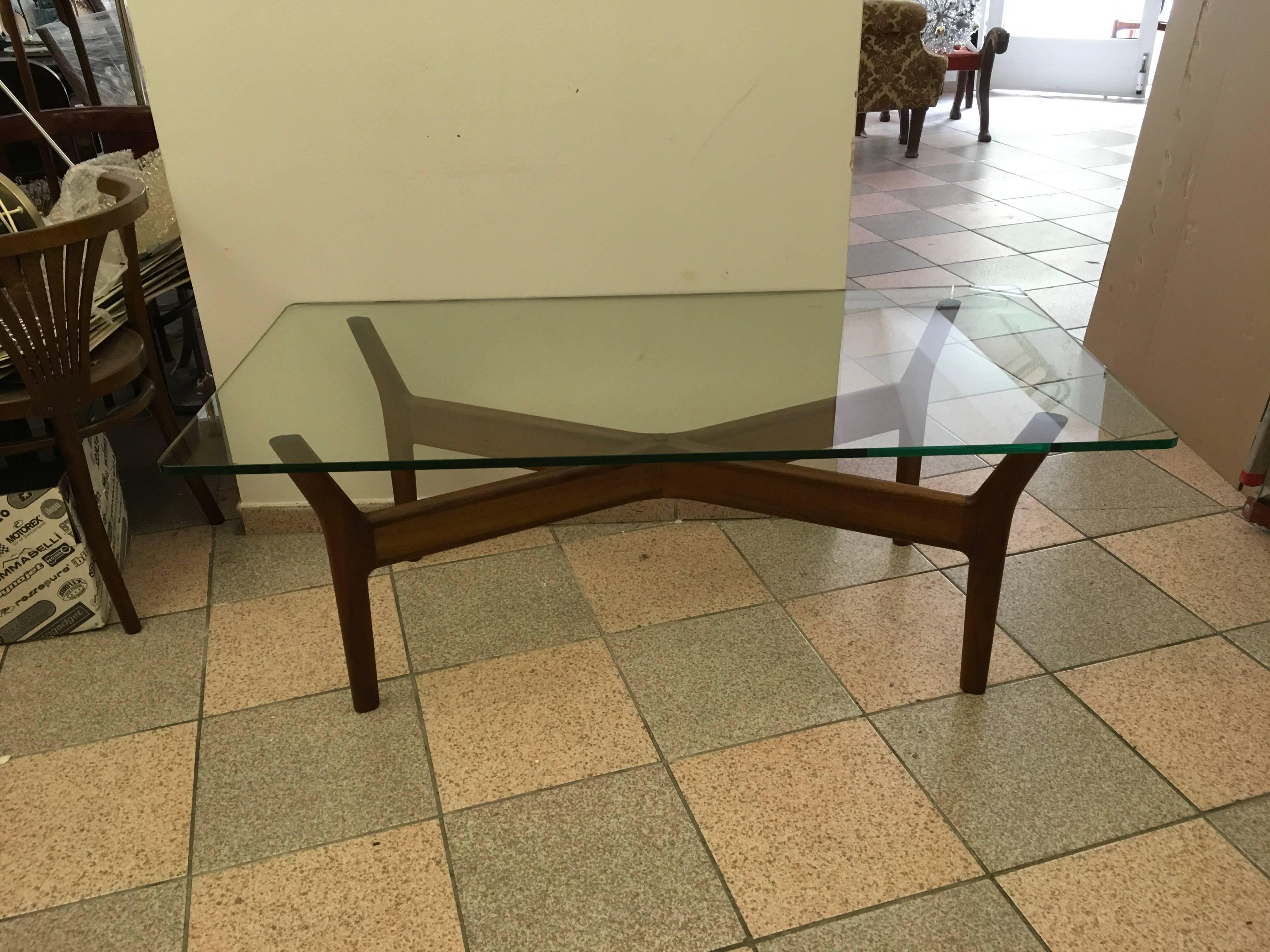 Teak construction with heavy glass tabletop. Designed by Alf Svensson in the 1950s.
Some very small glass nicks, hardly visible. (See attached pictures).