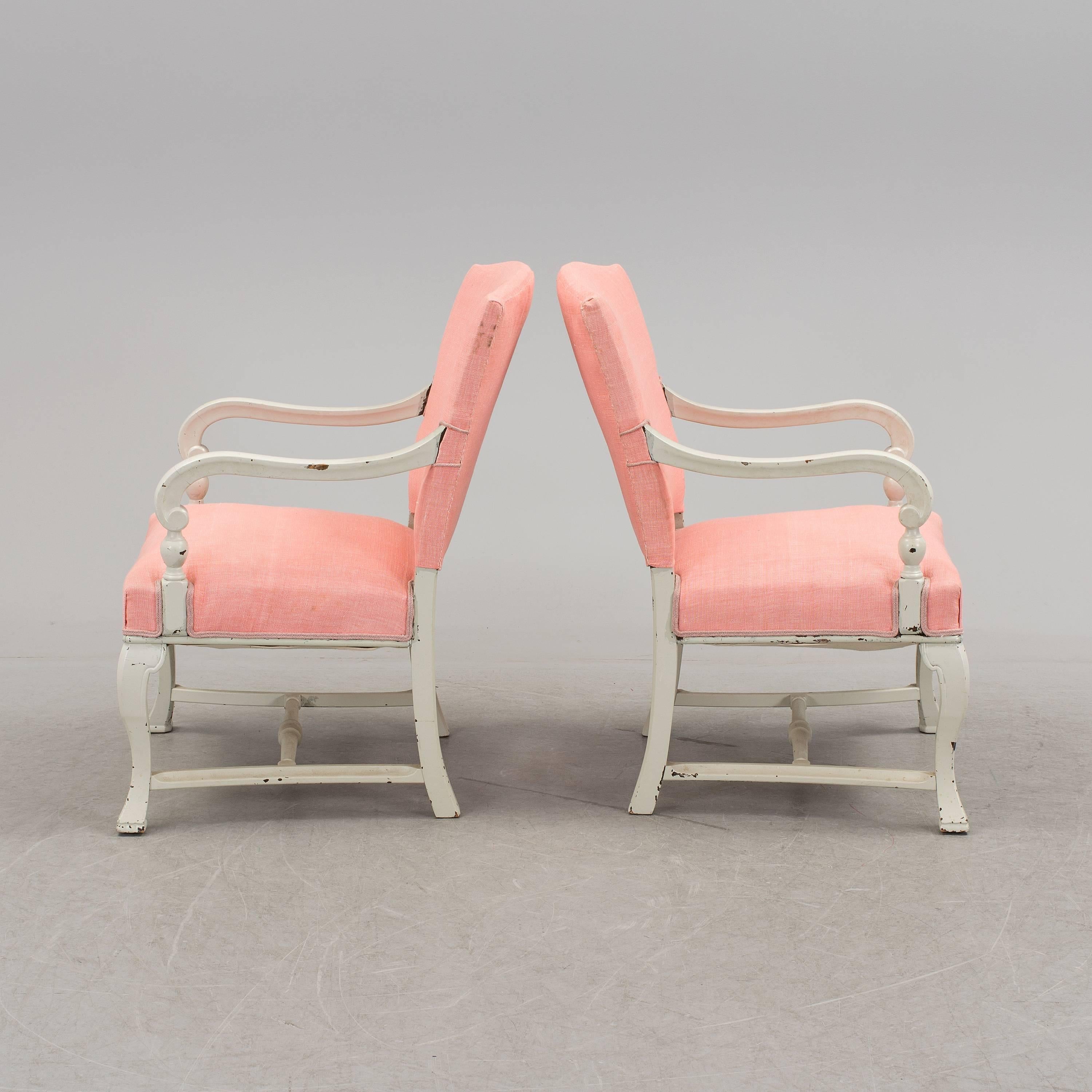Swedish Pair of White Armchairs For Sale