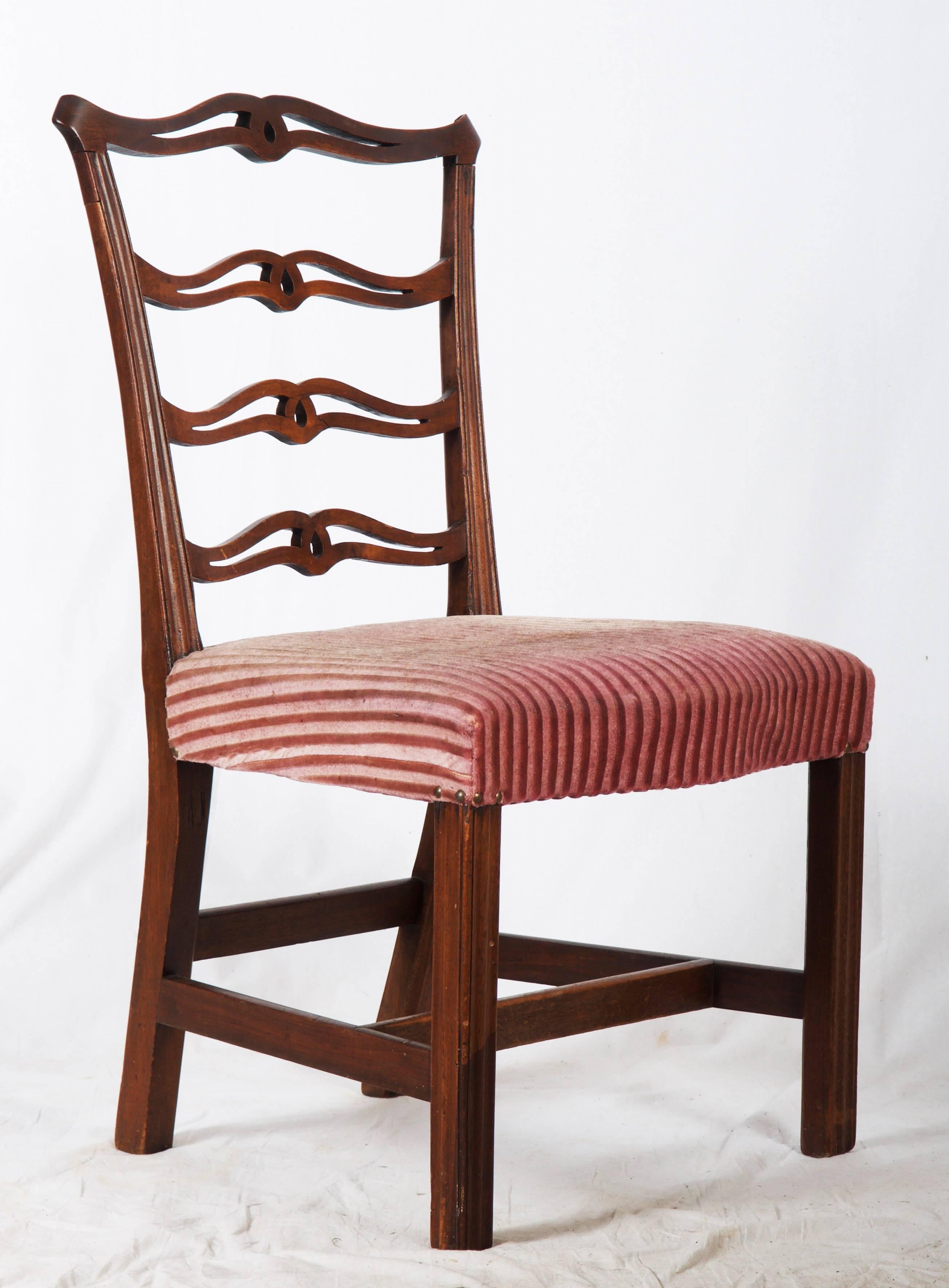 Upholstery Chippendale Carved Mahogany “Ribbon-Back” Side Chair