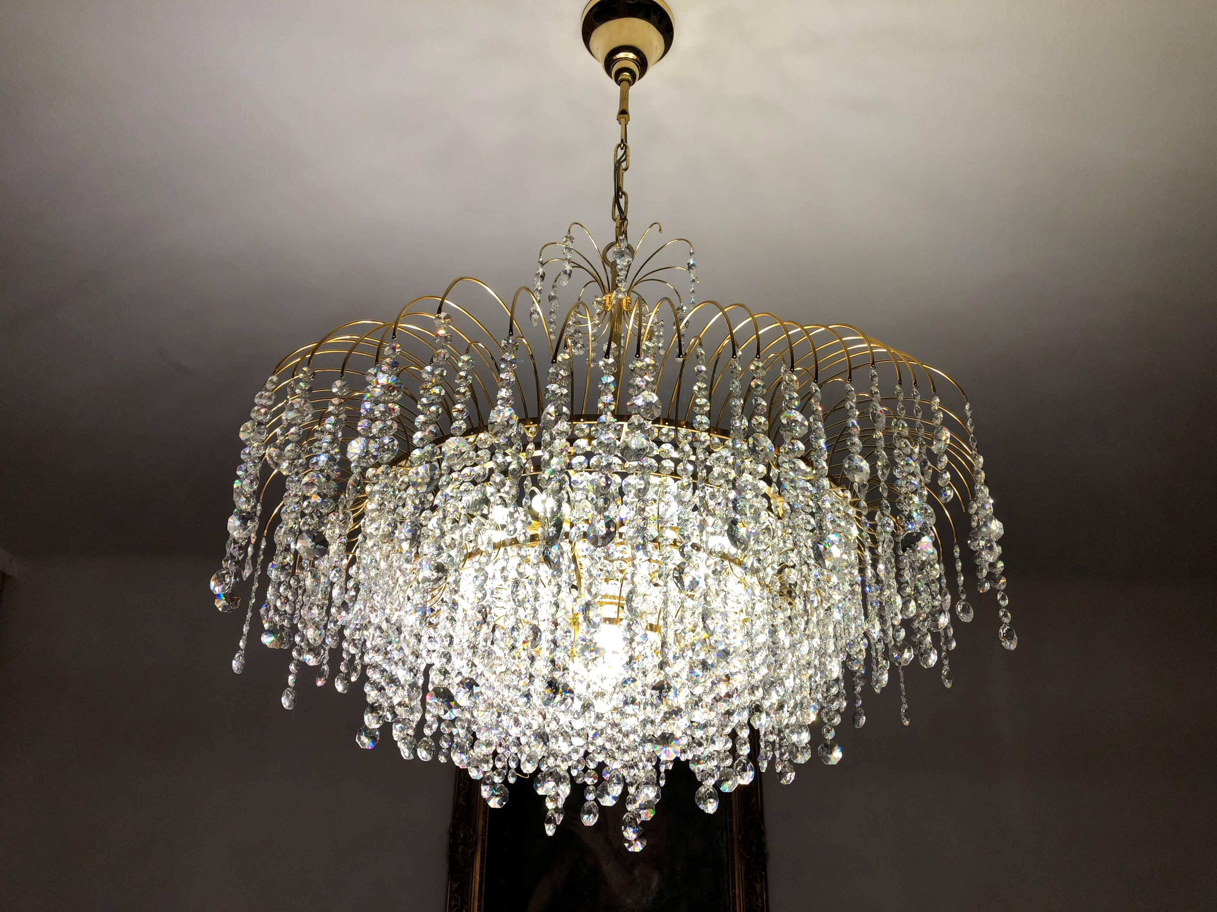 Brass Stunning Cut Crystal Chandelier from the 1970s For Sale