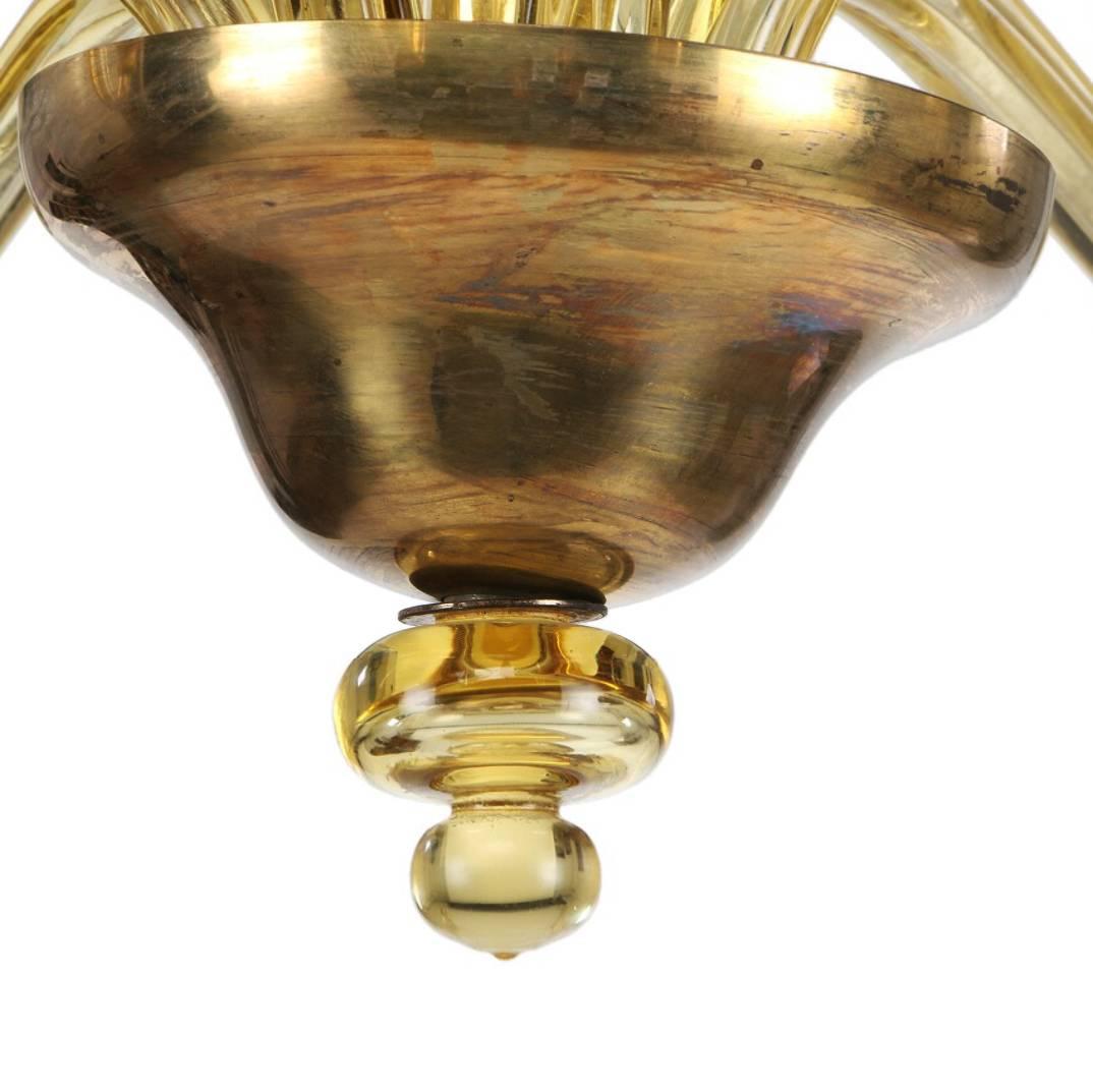 Gran araña Art Decó de cristal ámbar de Murano Italiano en venta