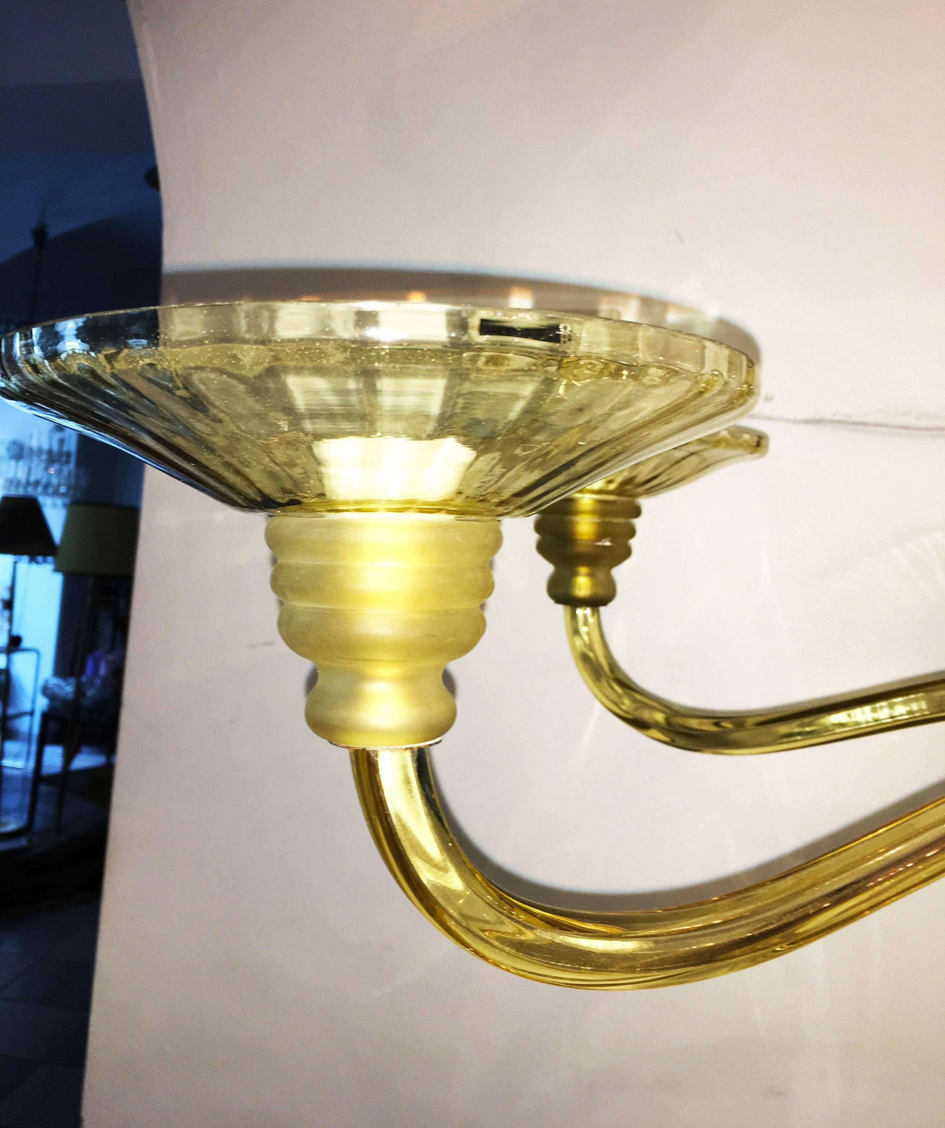 Verre Grand lustre Art Déco en verre d'ambre de Murano en vente