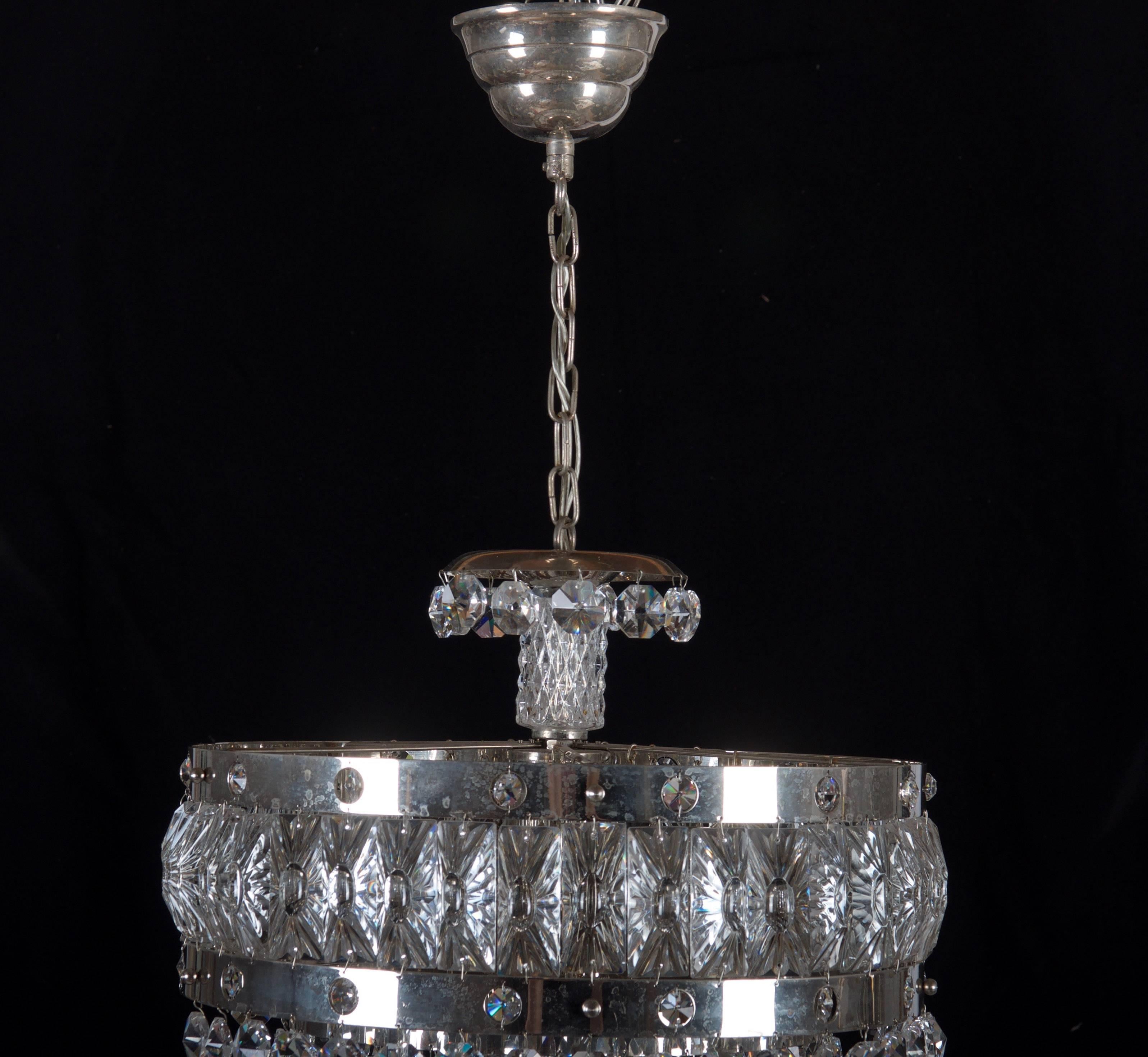 Swedish Midcentury Crystal Chandelier For Sale