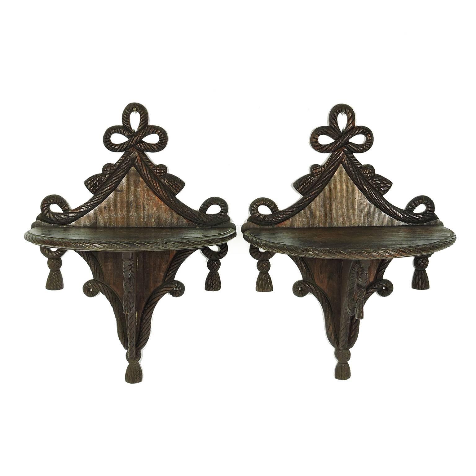 Pair of 19th Century Carved Mahogany Adams Style Wall Brackets