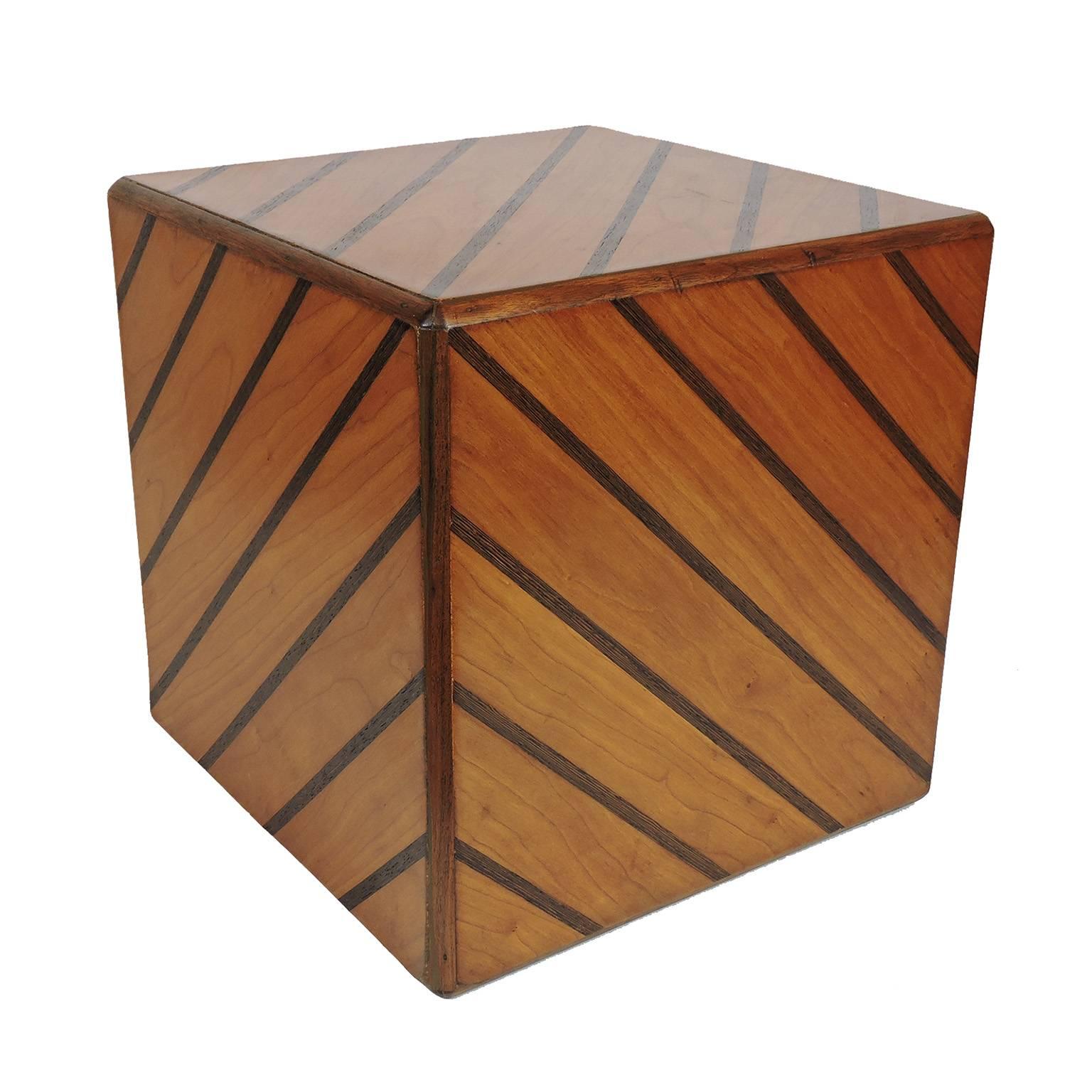 Unusual Mid-Century Modern Diagonal Inlay Cube Table
