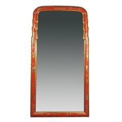 Carvers Guild Queen Anne Style Chinoiserie Red Lacquer Wall Mirror
