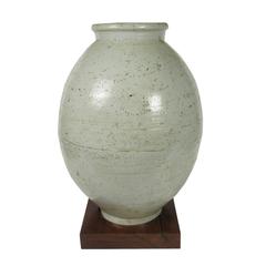 18th Century Antique Korean Moon Jar on Stand 1