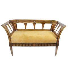 Antique Biedermeier Inlaid and Paint Decorated Fruitwood Settee
