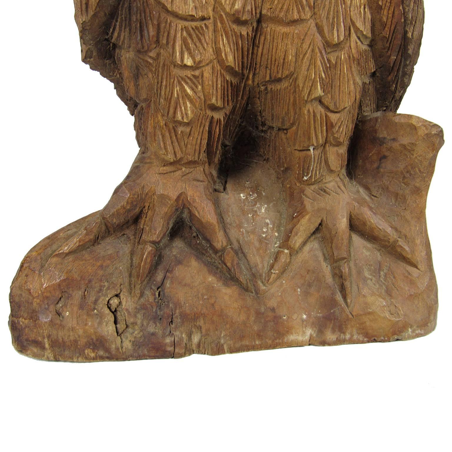 American Antique Whimsical Late 19th or Early 20th Century Folk Art Carved Owl