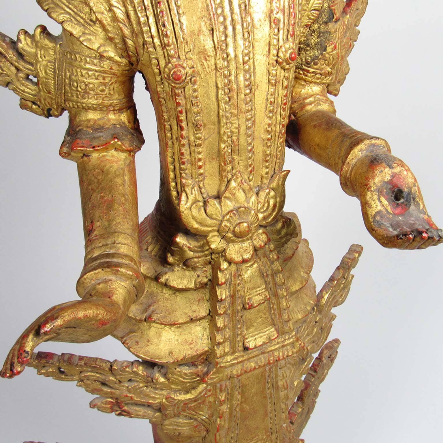 Antique Thai Gilt Wooden Figure of a Standing Buddha For Sale 1
