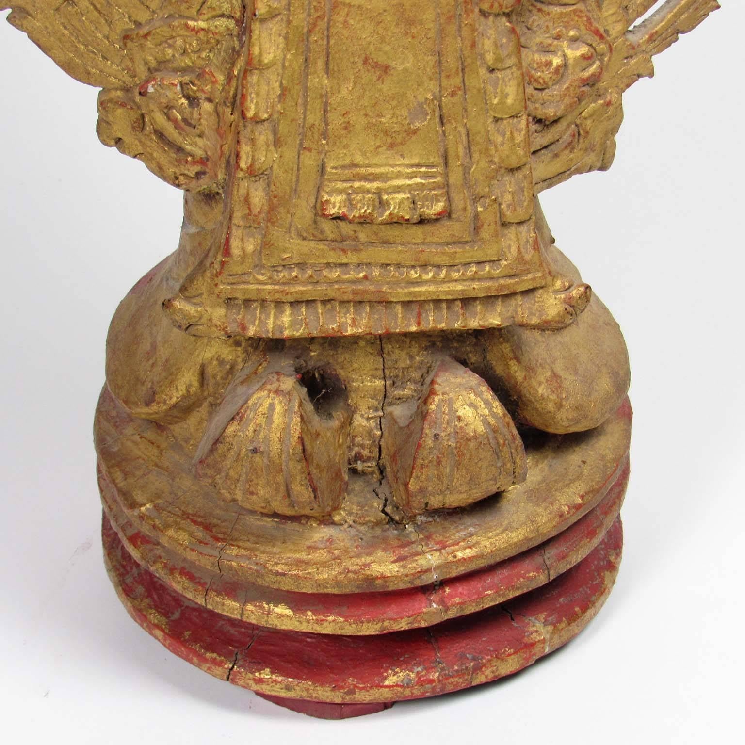 Antique Thai Gilt Wooden Figure of a Standing Buddha For Sale 2