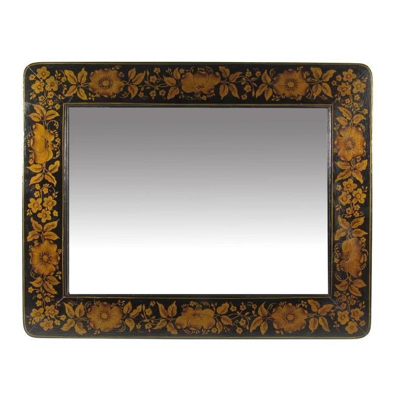 Vintage American Black Painted Mirror with Gold Floral Stencil Design ...