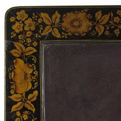 Vintage American Black Painted Mirror with Gold Floral Stencil Design