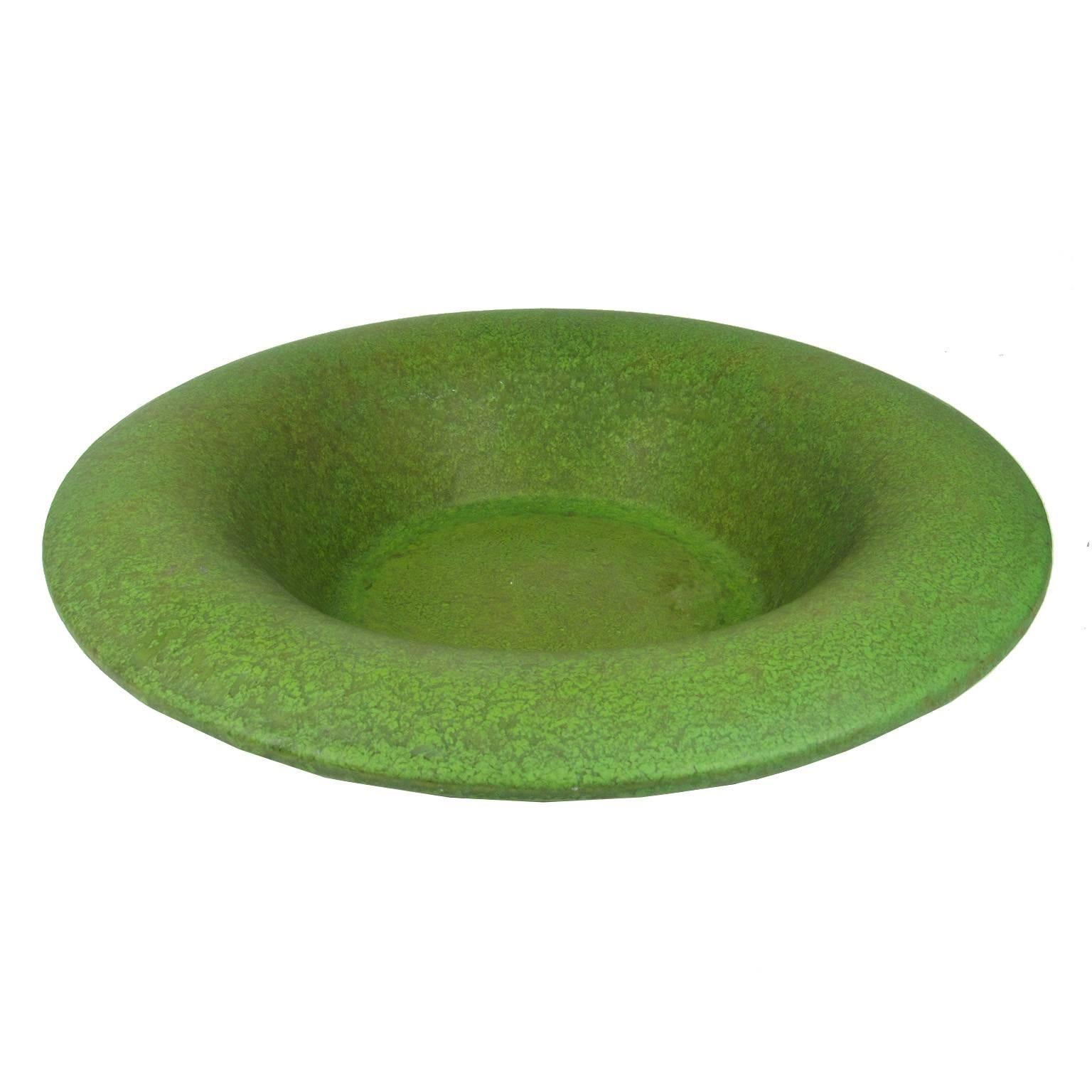 American Arts & Crafts Matt Green Glazed Ceramic Shallow Bowl For Sale