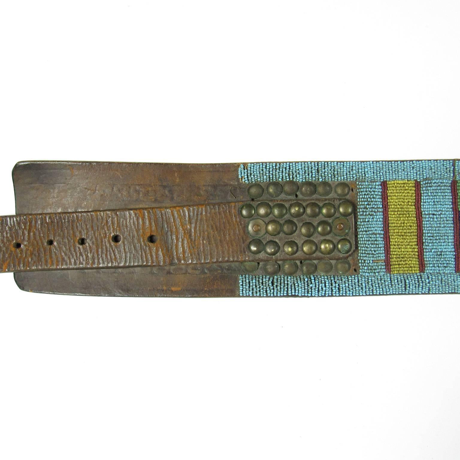 Mid-19th Century Native American Crow Beaded Leather Belt 1