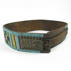 Mid-19th Century Native American Crow Beaded Leather Belt