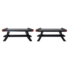 Antique Early to Mid-20th Century Pair of Japanese Black Lacquer Benches