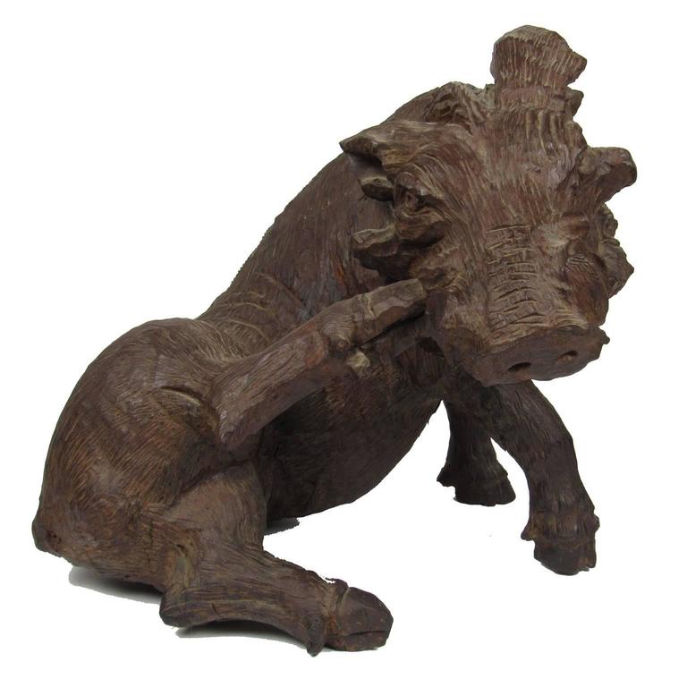 Antique Large Black Forest Carved Wood Boar For Sale at 1stdibs