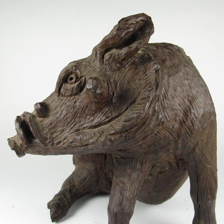 Antique Large Black Forest Carved Wood Boar For Sale at 1stdibs