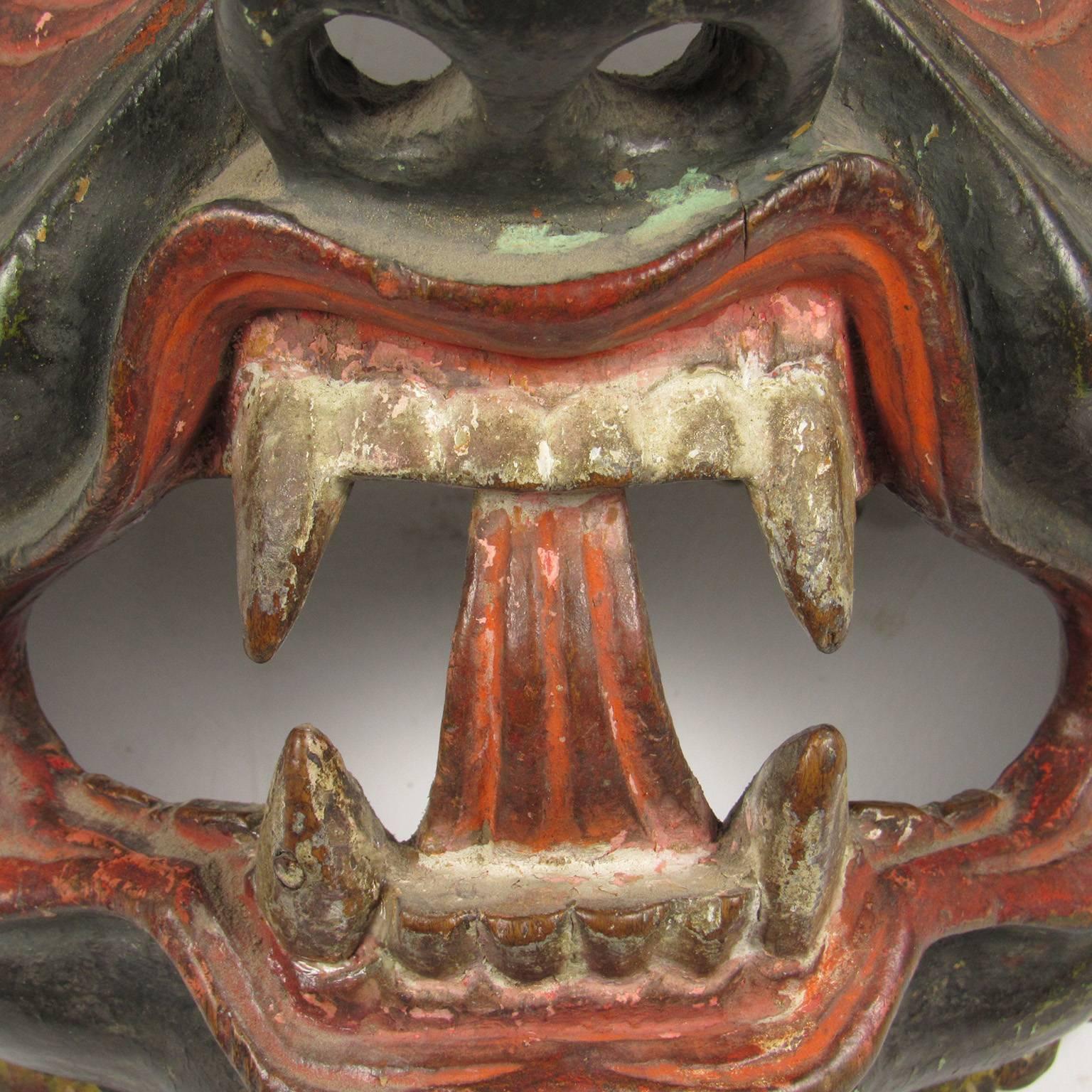 19th Century Late 19th-Early 20th Century Nepalese Carved and Polychromed Wood Mask