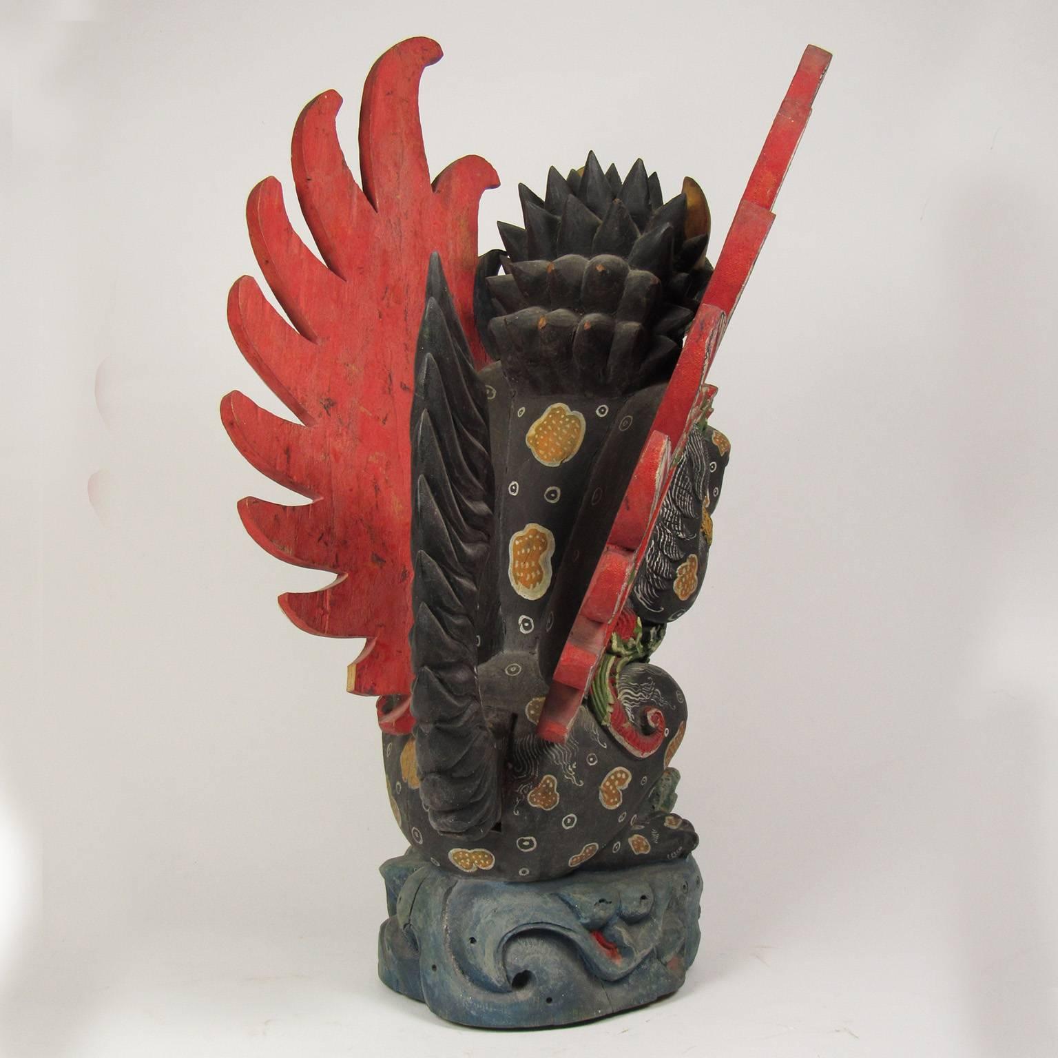 Bentwood Early 20th Century Balinese Carved and Polychromed Wood Singa ‘Winged Lion’