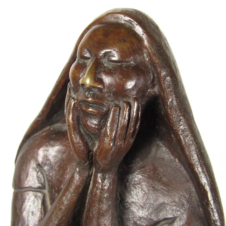 Francisco Zuniga Figure of a Woman with Hands to Face Bronze Sculpture