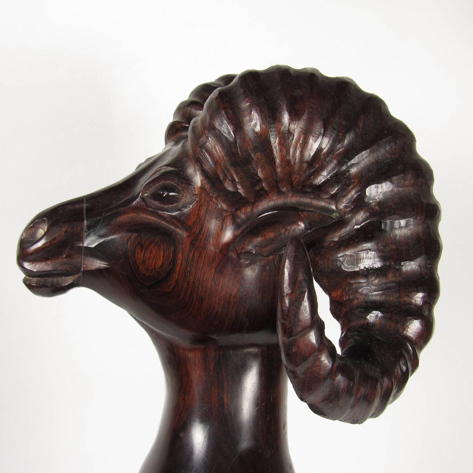 American School 20th Century Folk Art Carved Wood Figure of a Ram In Good Condition For Sale In Concord, MA