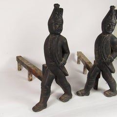Pair of 19th Century Hessian Soldier Form Cast Iron Andirons