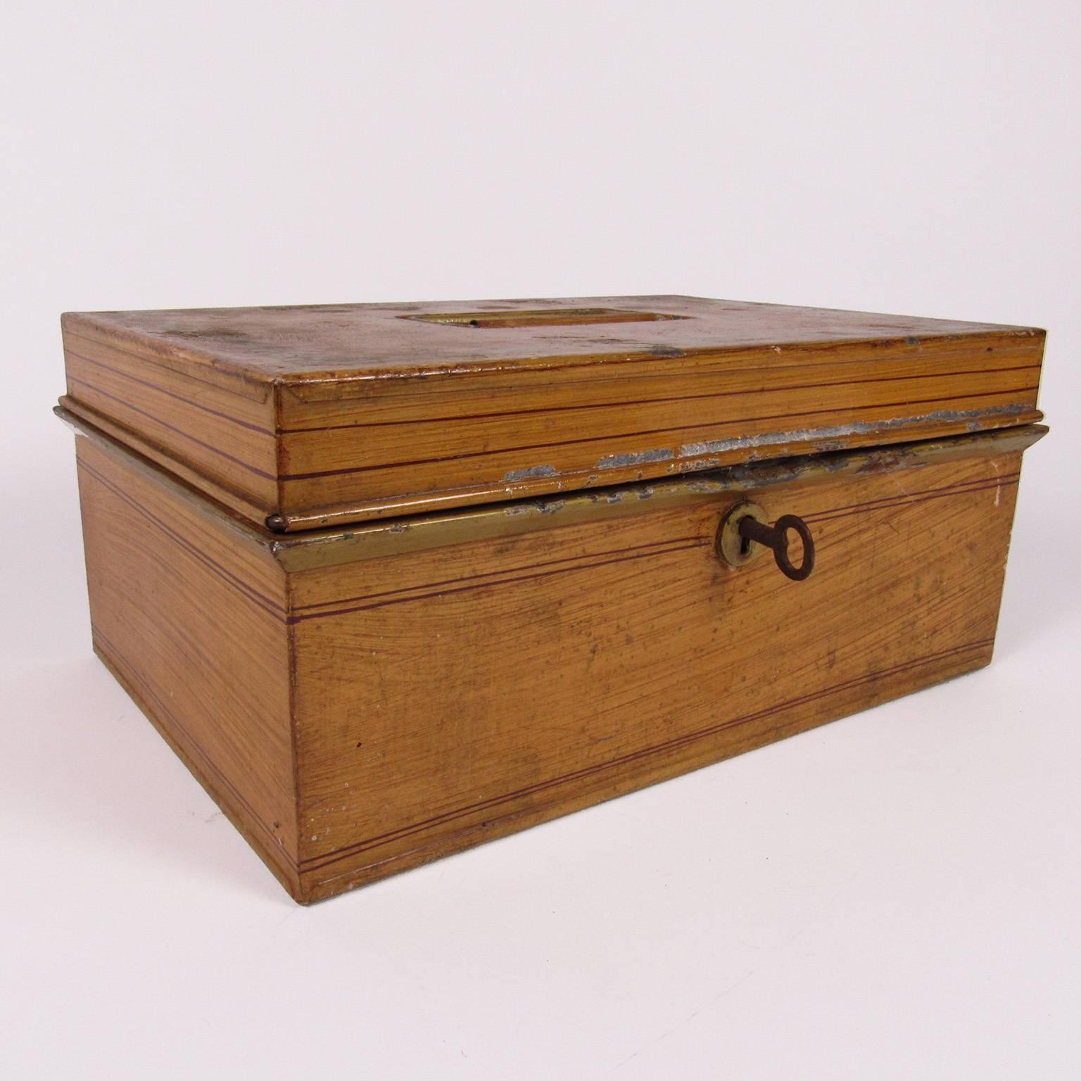 American Yellow Grain Painted Tole Box For Sale