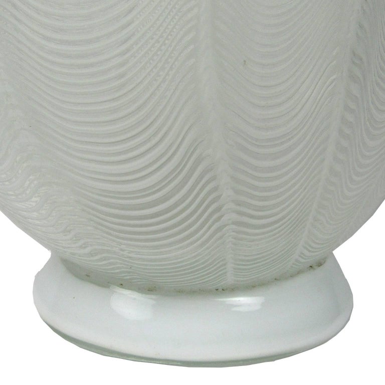 Massive Murano White Filigree Handblown Glass Vase For Sale at 1stDibs