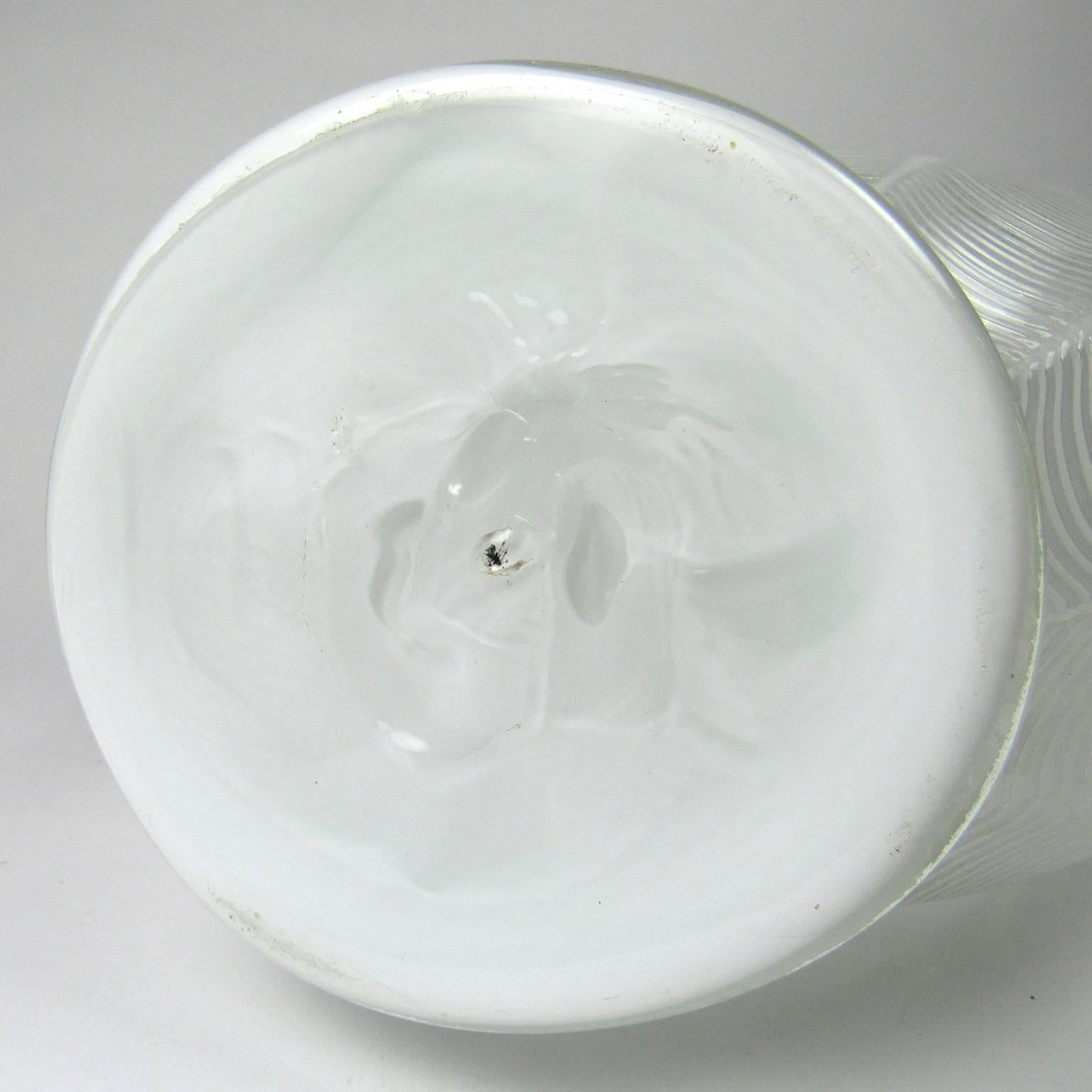 Mid-Century Modern Massive Murano White Filigree Handblown Glass Vase For Sale