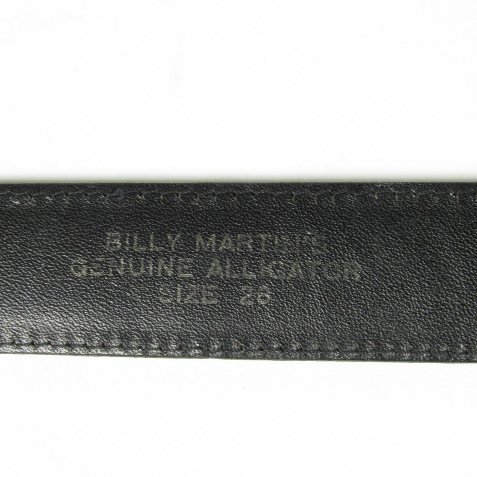 Billy Martin Black Aligator Leather Belt with Doug Magnus Sterling Silver Buckle In Good Condition In Concord, MA