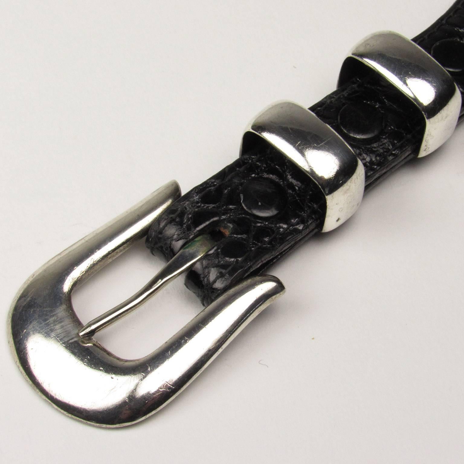 20th Century Billy Martin Black Aligator Leather Belt with Doug Magnus Sterling Silver Buckle