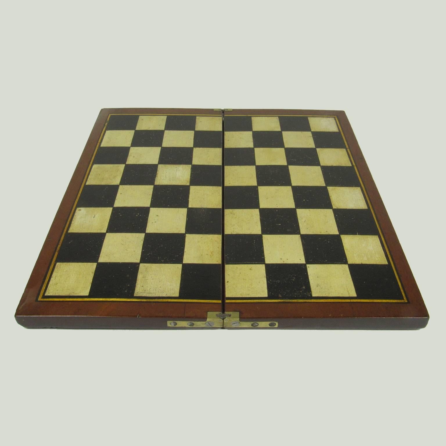 American Folk Art Antique Painted Mahogany Folding Chessboard Probably English For Sale