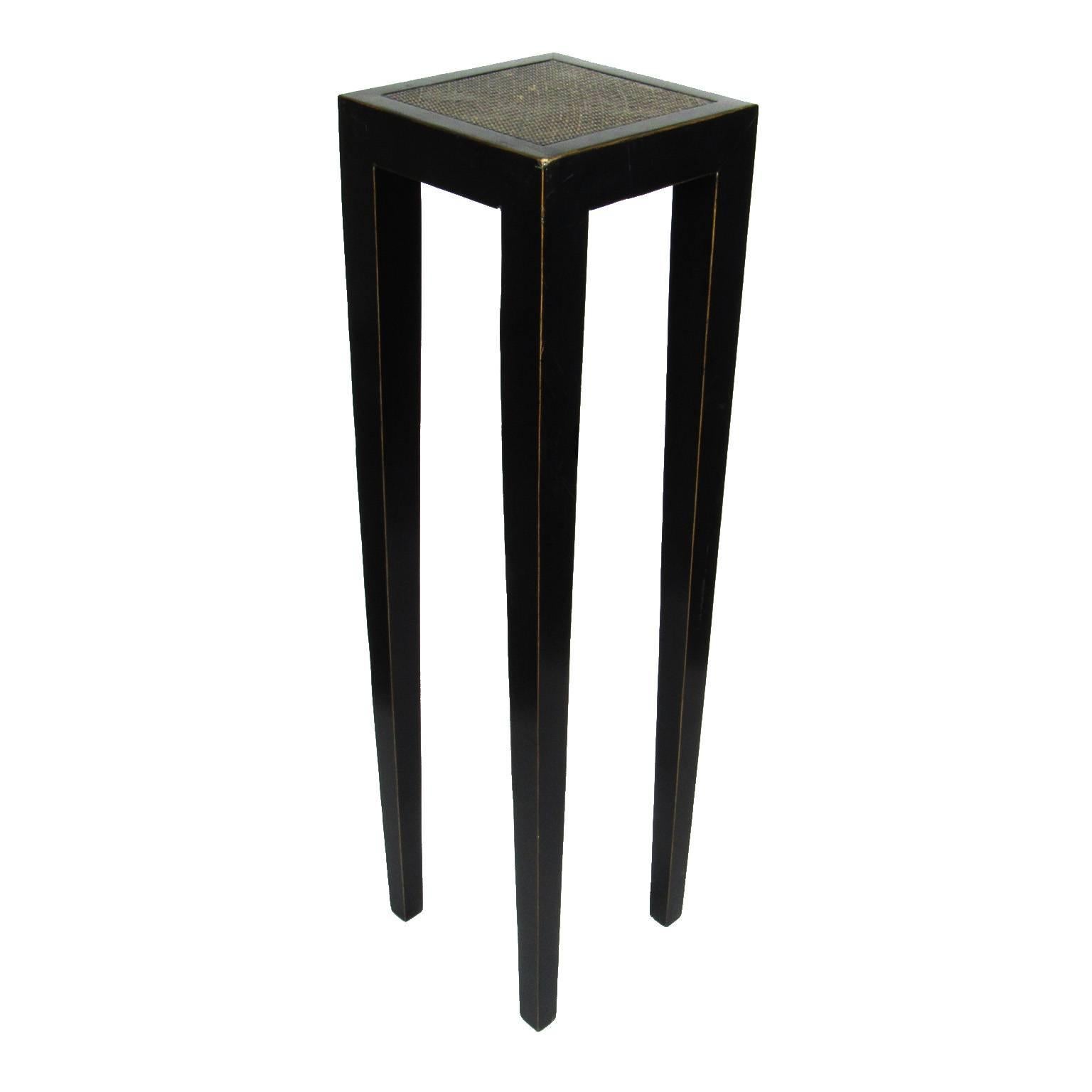 Pair of Vintage Chinese Black Lacquer Cane Topped Pedestals In Good Condition In Concord, MA