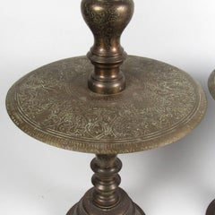 Large Pair of Vintage/Antique Indian Etched Brass Candlesticks