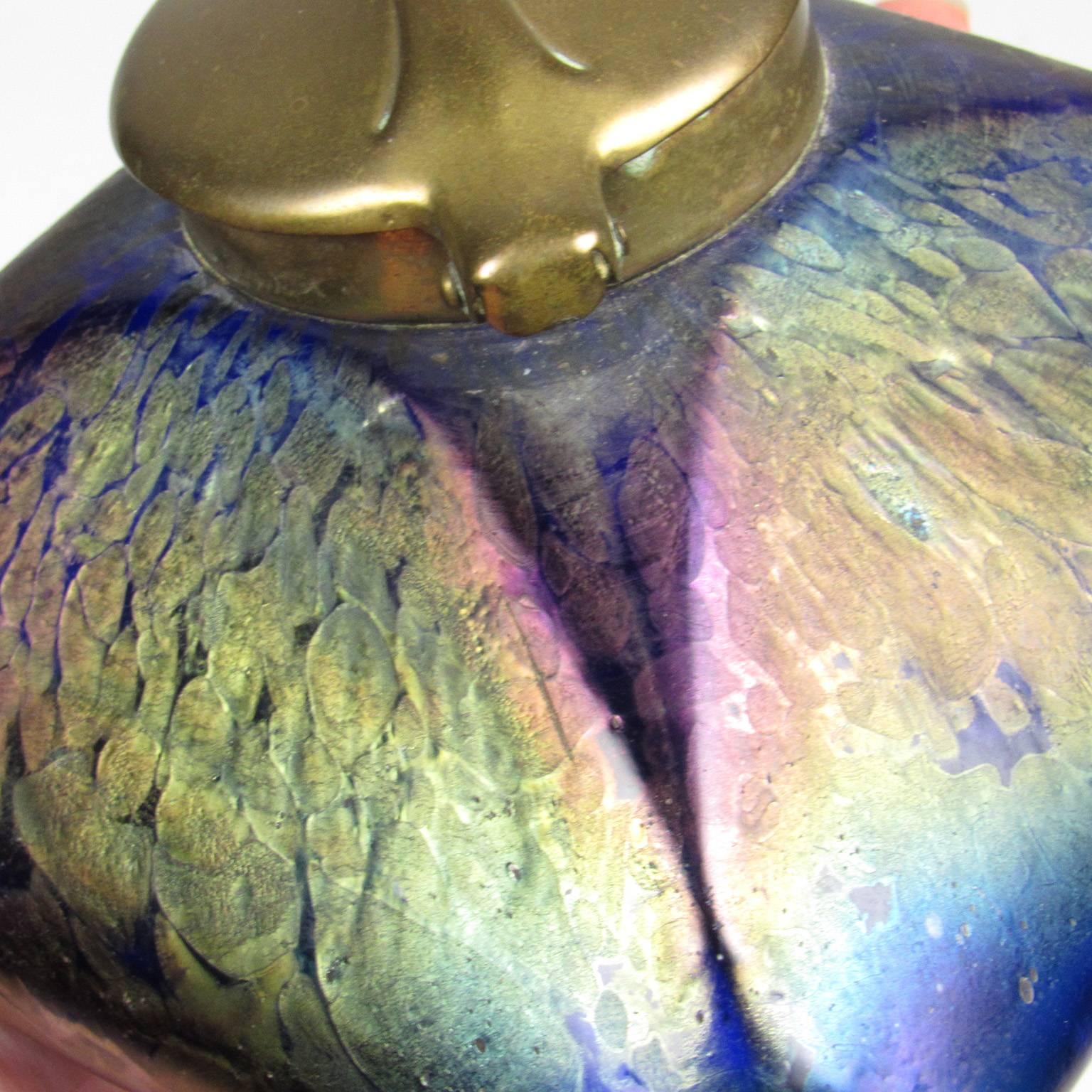 Art Nouveau Large Antique Loetz Blue and Gold Iridescent Inkwell