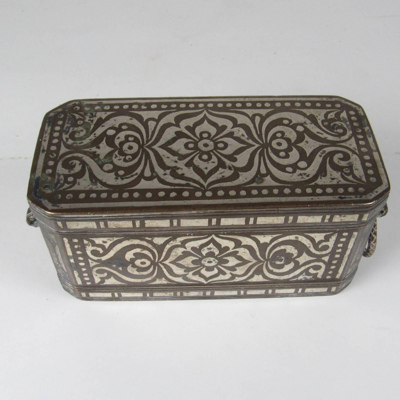 20th Century Three Antique Graduated Silver and Bronze Inlaid Betel Nut Boxes