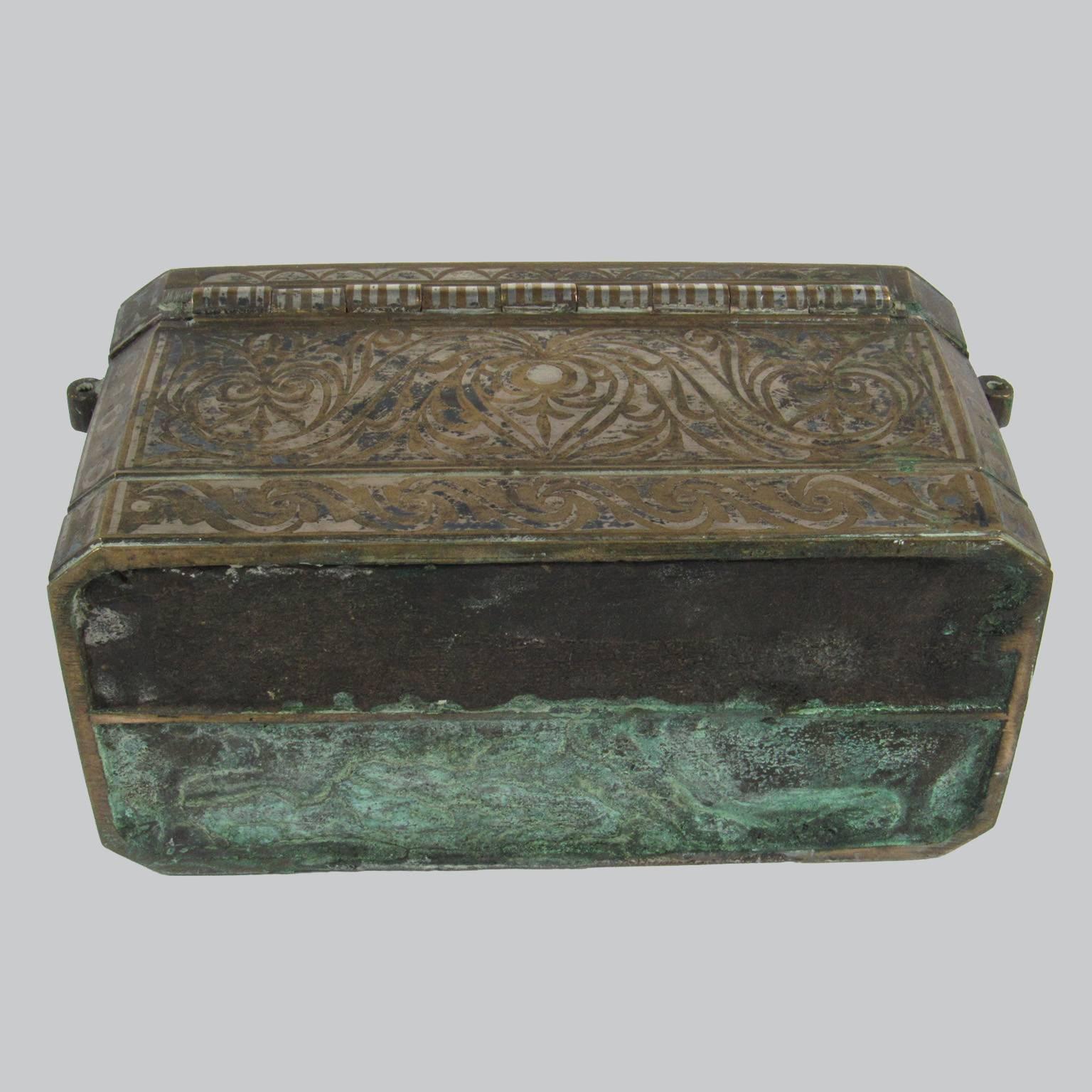 Philippine Three Antique Graduated Silver and Bronze Inlaid Betel Nut Boxes