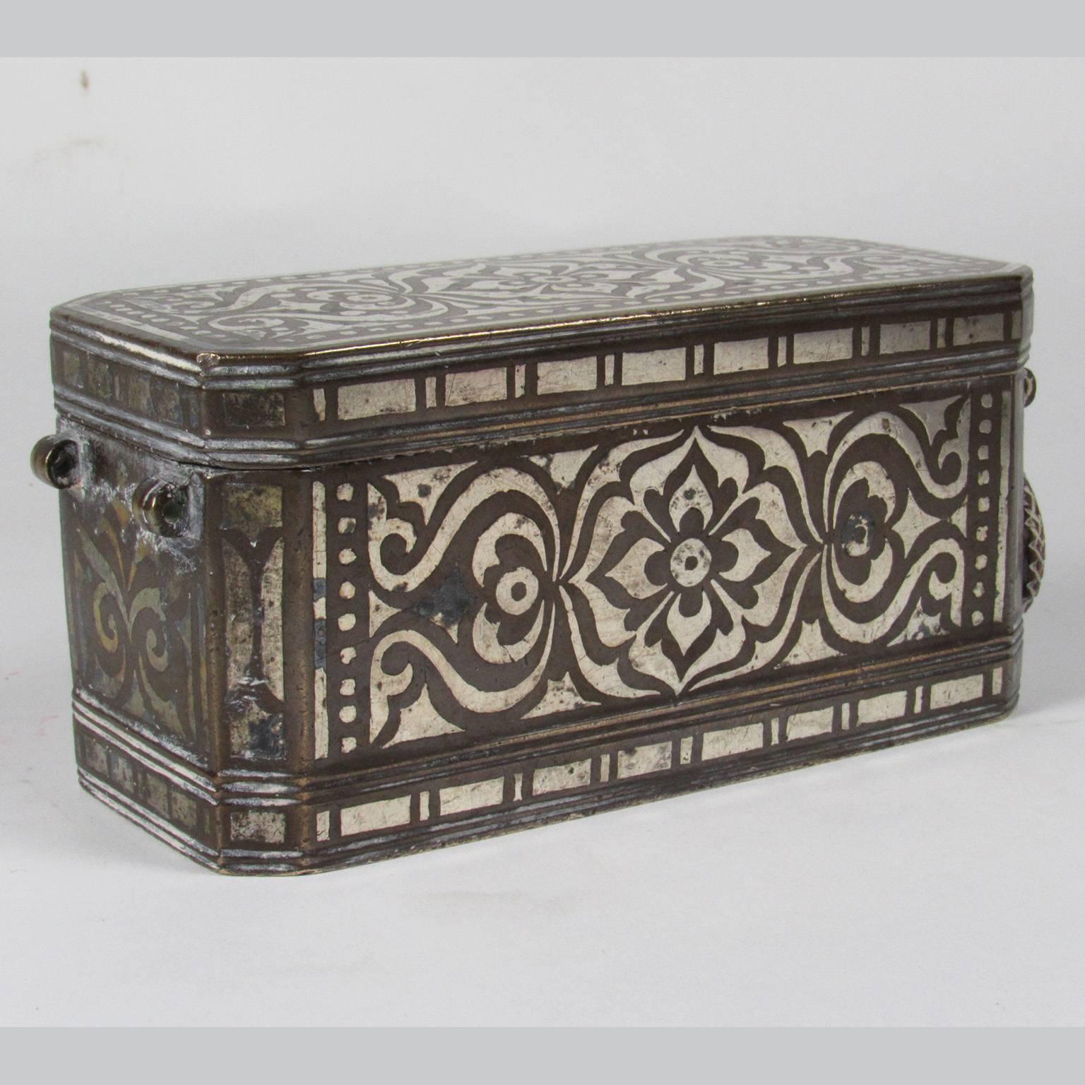 Inlay Three Antique Graduated Silver and Bronze Inlaid Betel Nut Boxes