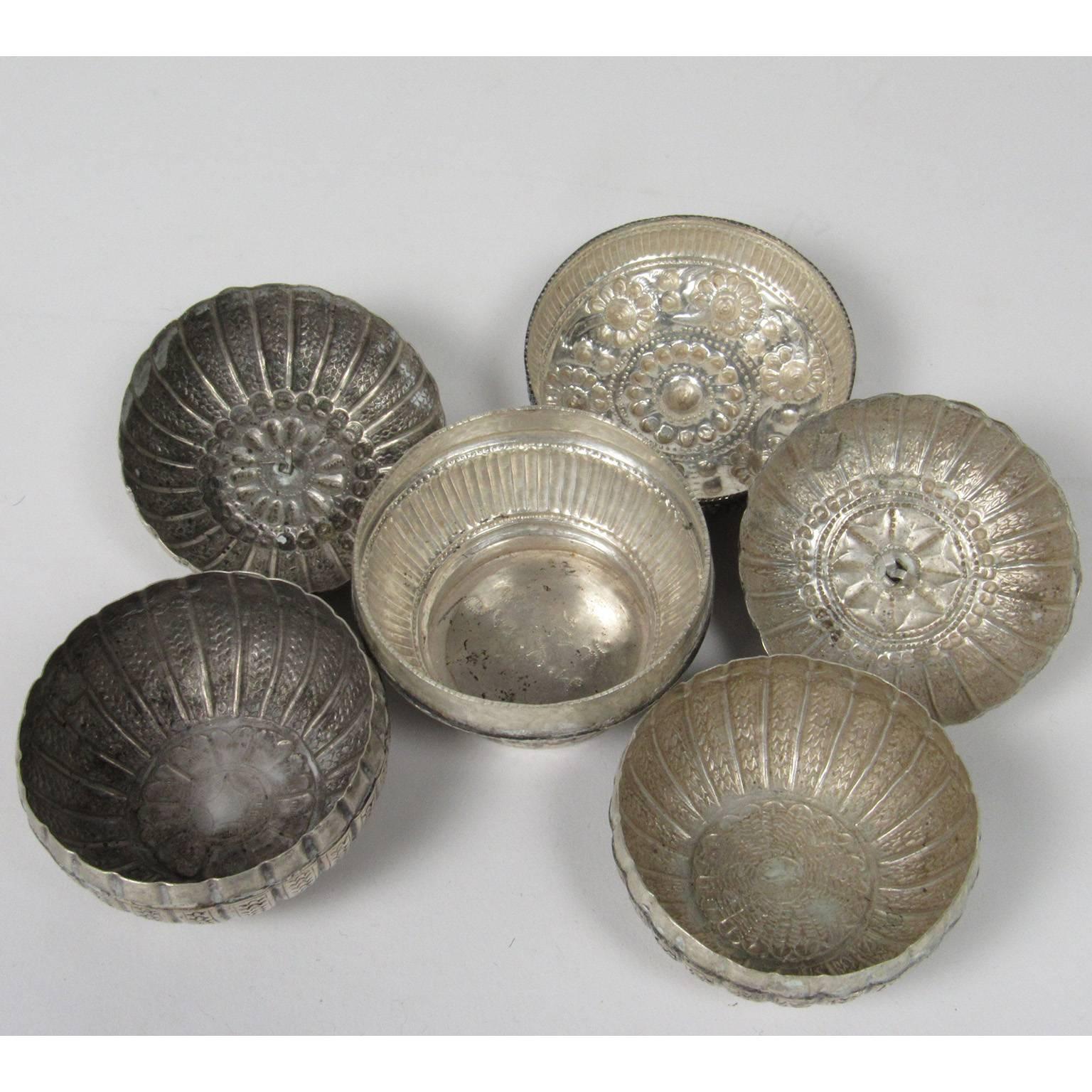 Three Vintage Burmese Silver Betal Nut Boxes In Good Condition In Concord, MA