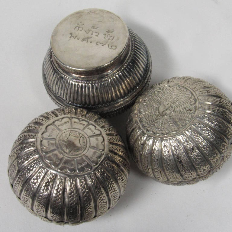 Three Vintage Burmese Silver Betal Nut Boxes at 1stdibs