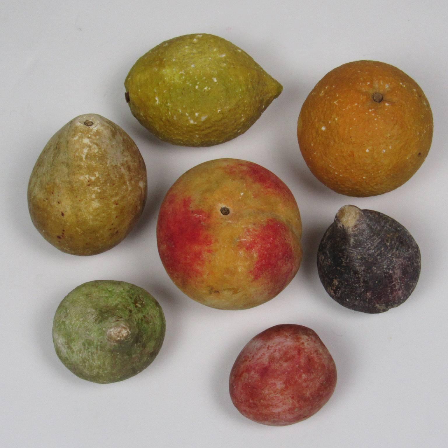 Cold-Painted Collection of Antique Italian Folk Art Painted Stone Fruit For Sale