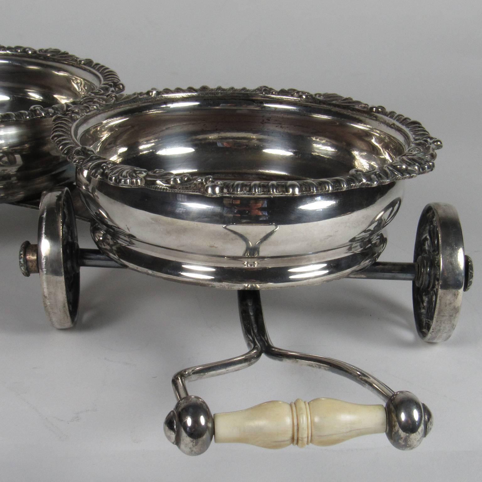British Unusual 19th Century English Silver Plate Wine Coaster Trolley