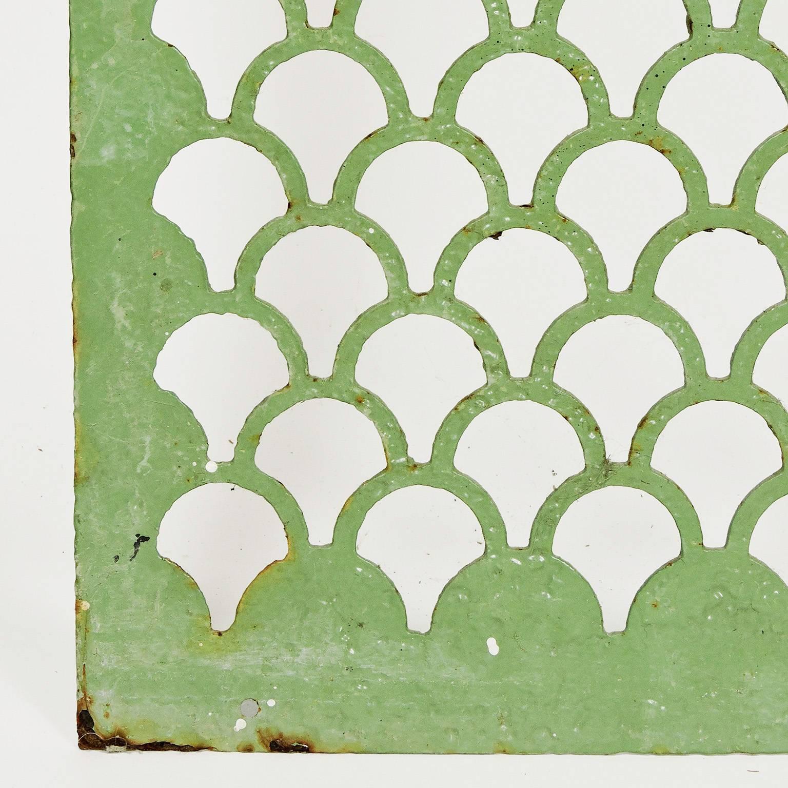 19th Century Green Painted Metal Screen, Architectural Element In Good Condition For Sale In Concord, MA
